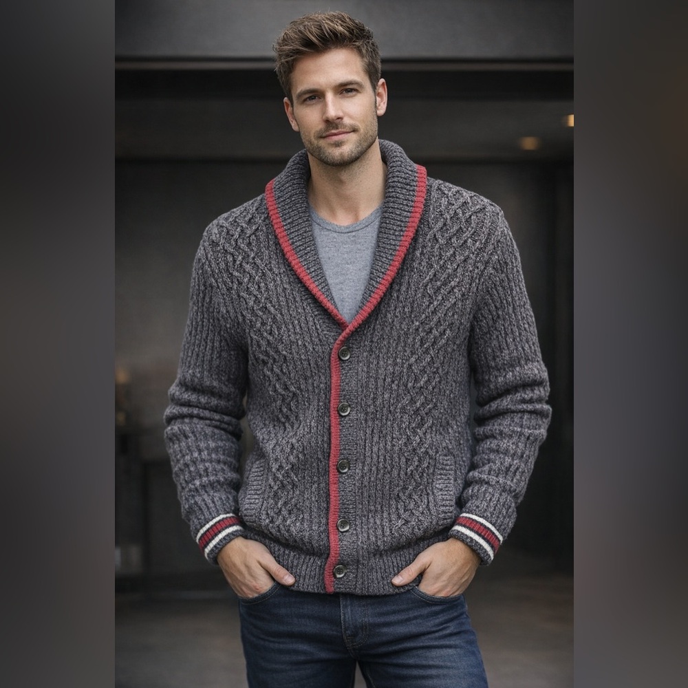 NWT Club Room Men’s Cable Knit Cardigan, Size Large (M01)
